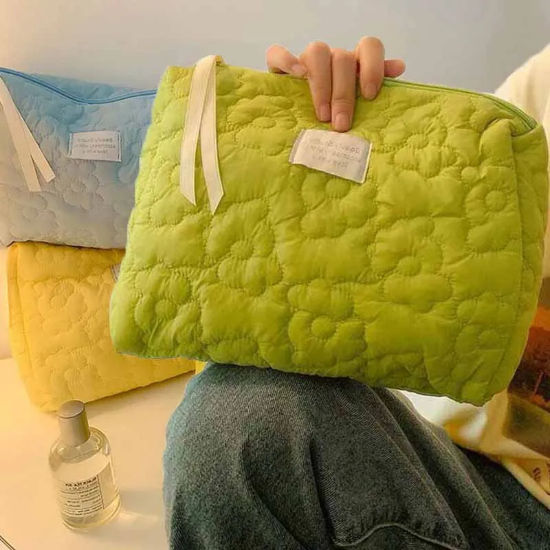 Saco cosmético de flor macia, Embalagem de maquiagem portátil, Armazenamento de exibição, Organizador, Grande capacidade, Bolsa de lavagem de viagem
