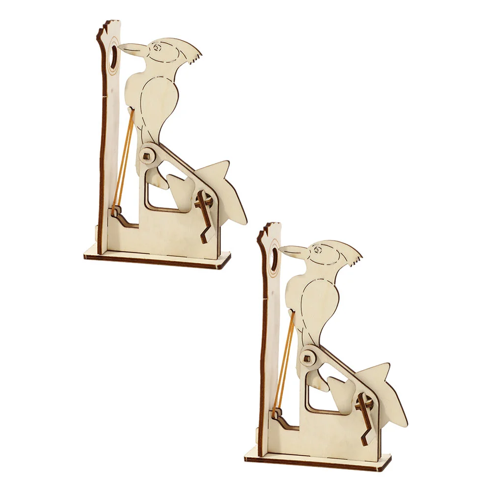 

2 Sets Woodpecker Three-dimensional Puzzle Assembly Toy Assembled Craft Wooden DIY Model Home Ornaments
