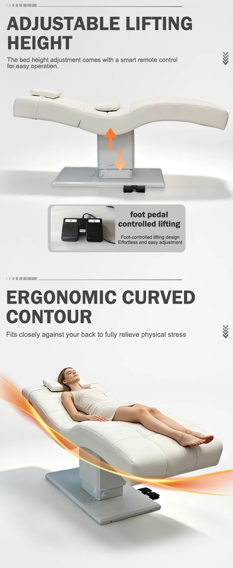 Luxuriöses Fußgesteuertes Schönheitsbett, Massagebett mit Ergonomischer Rückenlehne, Verstellbares Spa-Bett, Individuelle Lederfarbe für Salons – Detail 4