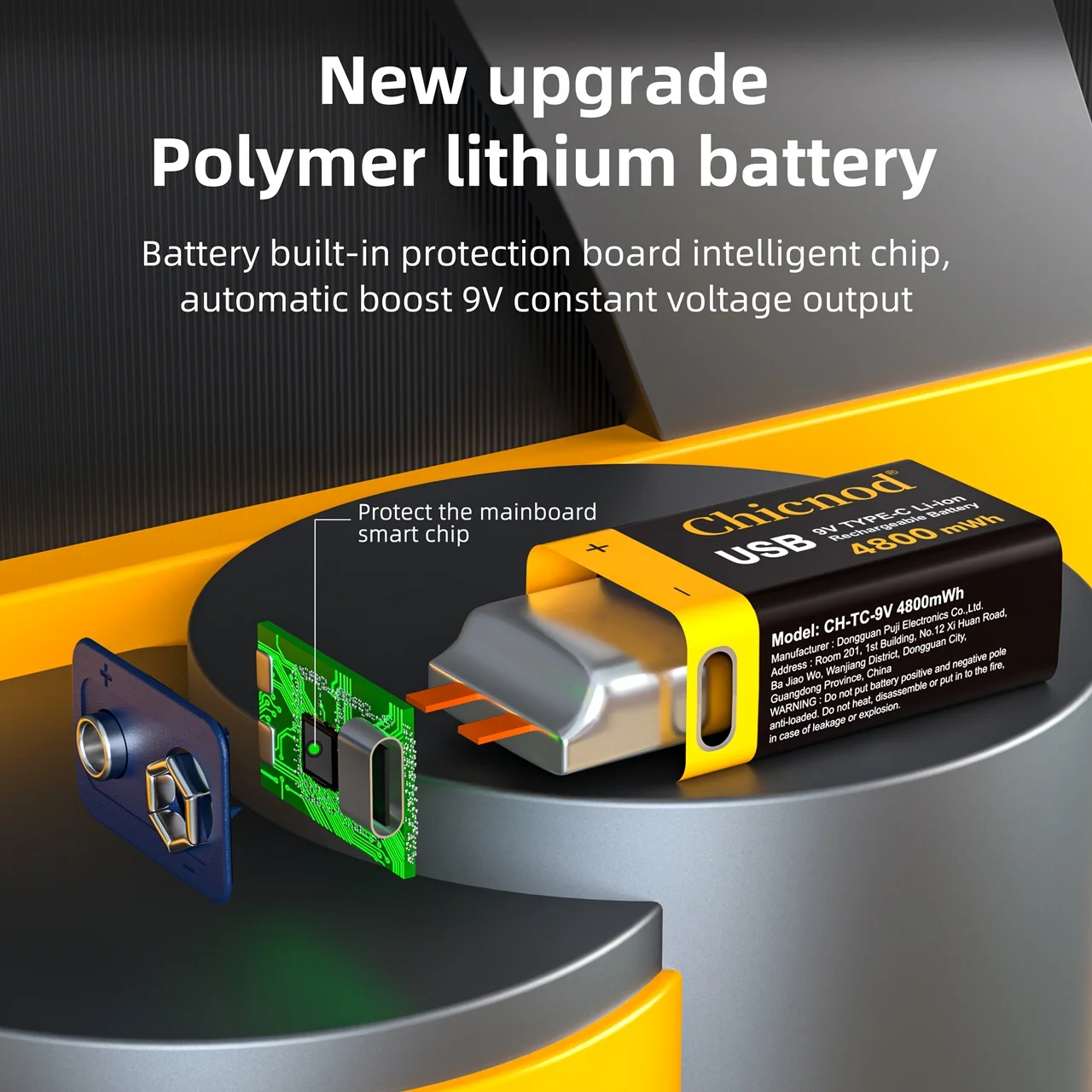 Akumulator litowy Chicnod 9V 4800mWh z ładowarką USB typu C, wbudowana ładowarka do pedałów gitarowych i multimetrów — zdjęcie produktu 3