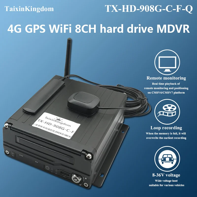 4G GPS WiFi remote monitoring 8CH hard drive MDVR 8-36V wide voltage host supports Korean/Russian NTSC/PAL standard