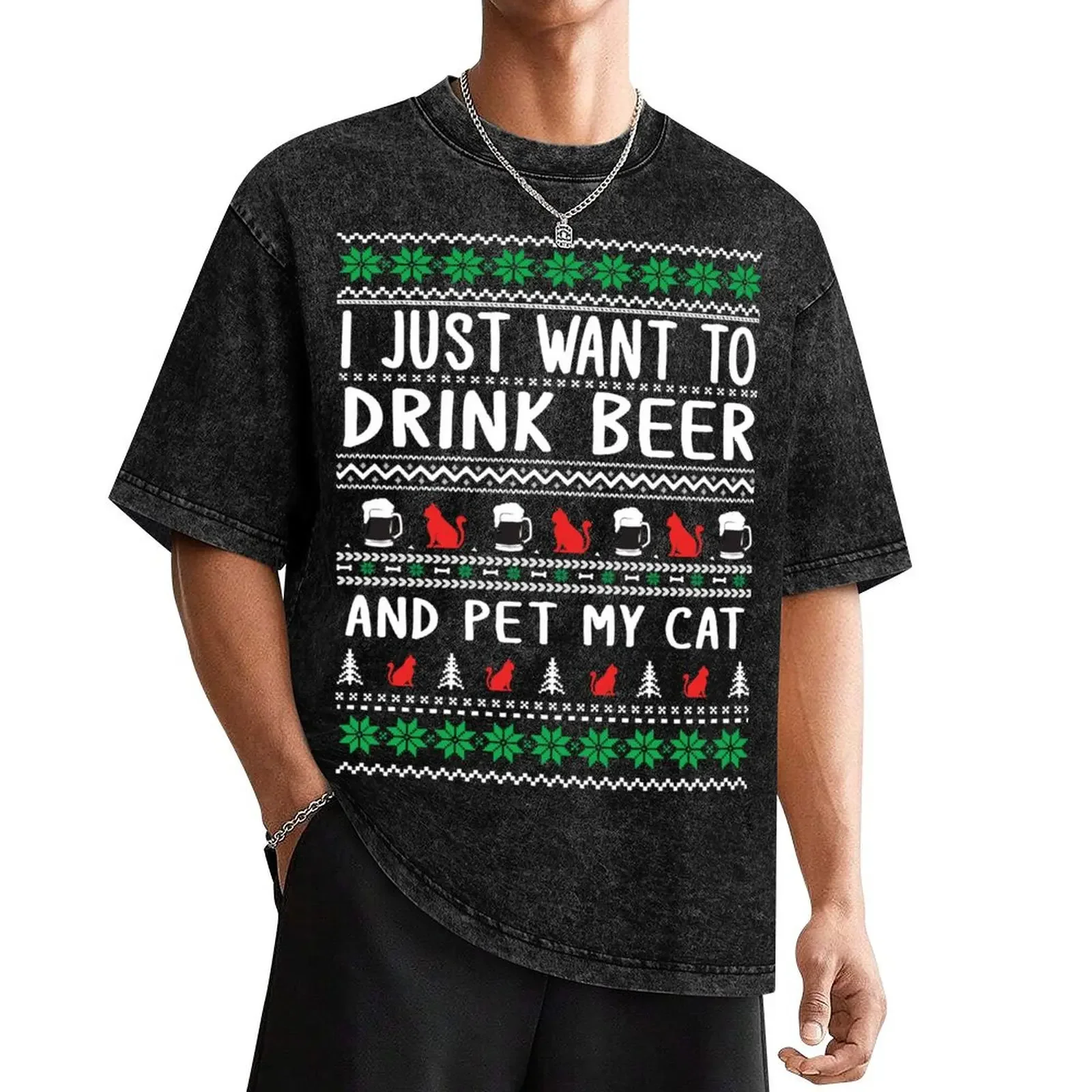 I Just Want To Drink Beer And Pet My Cat Ugly Christmas Sweater T-Shirt sublime designer shirts men clothing