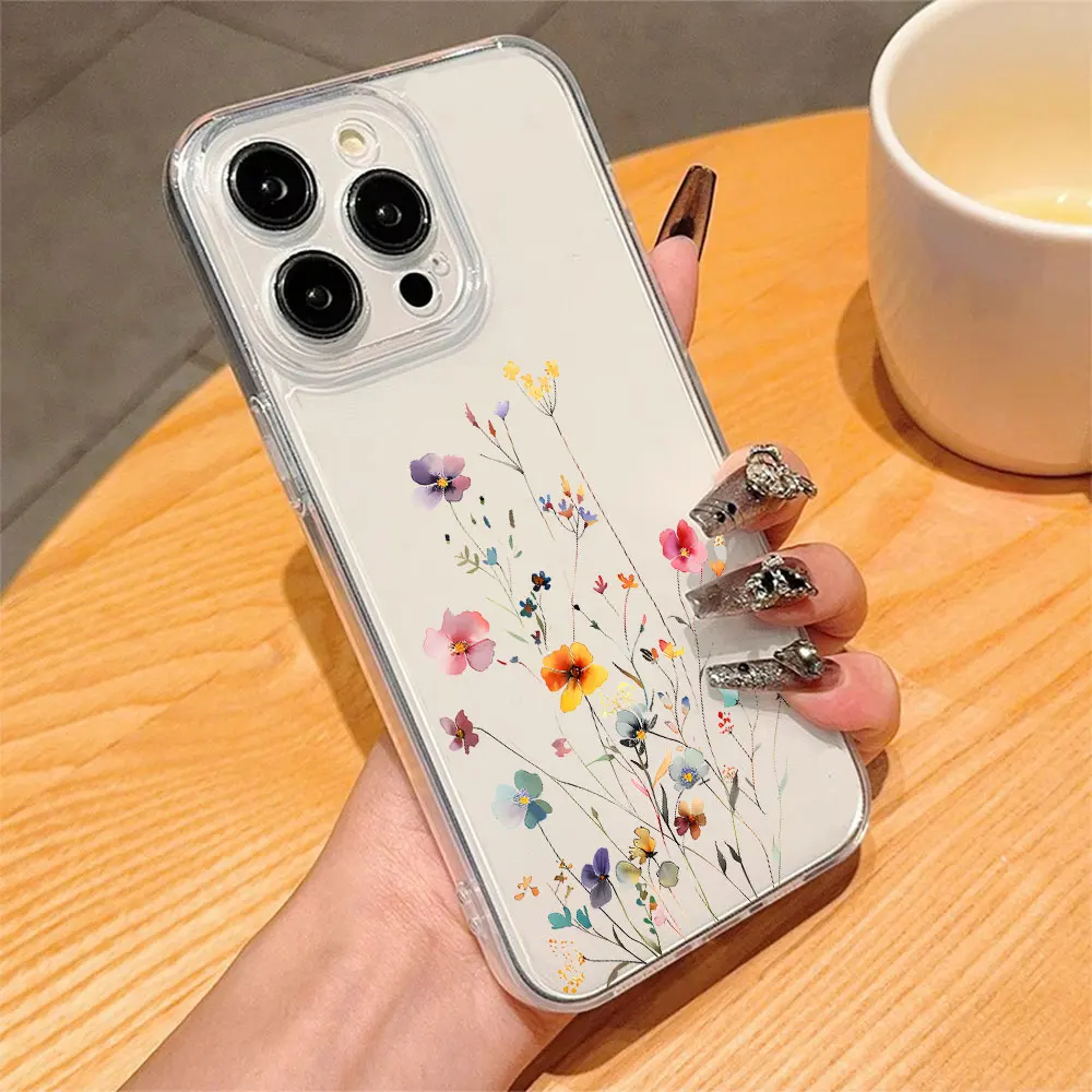 Soft Silicone Phone Case For iPhone 11 12 13 14 15 16 17 Pro Xs Max Mini 8 7 6 6s Plus 16e 17e Air Flower Print Anti-Fall Cover view 6