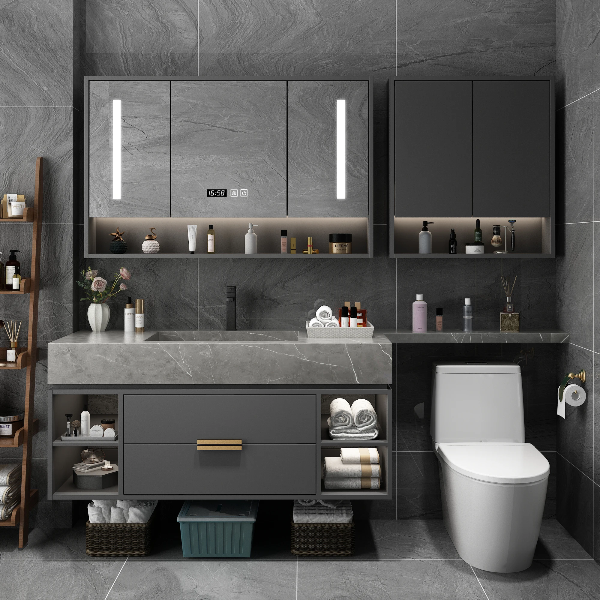 

Modern Simple Bathroom Cabinet Combination Rock Slab Integrated Extension Washstand Toilet Face Wash Basin Cabinet Customization