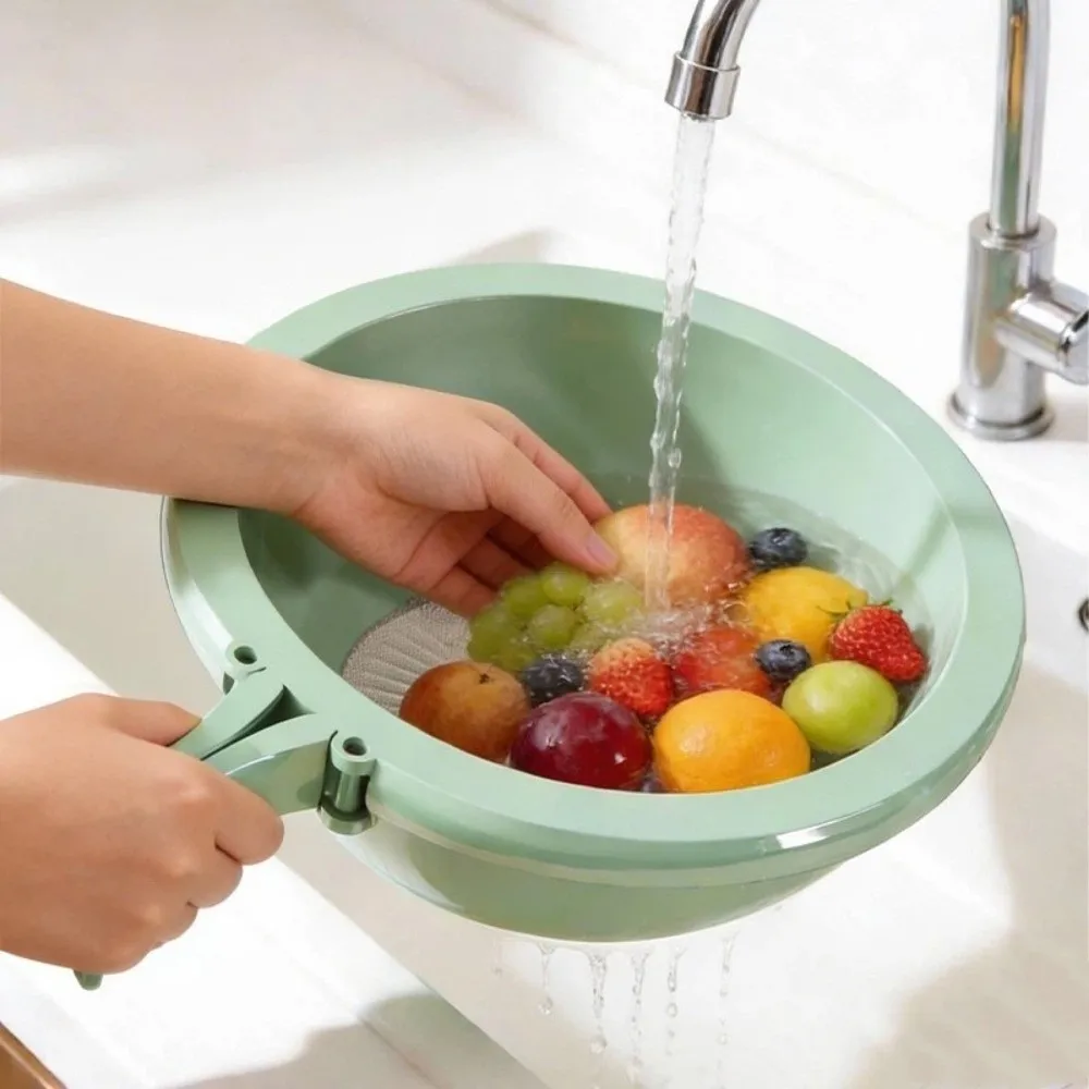 

Plastic Double-Layer Drain Basket Sturdy Dustproof Fruit Washing Basket Thickened Efficient Kitchen Storage Baskets