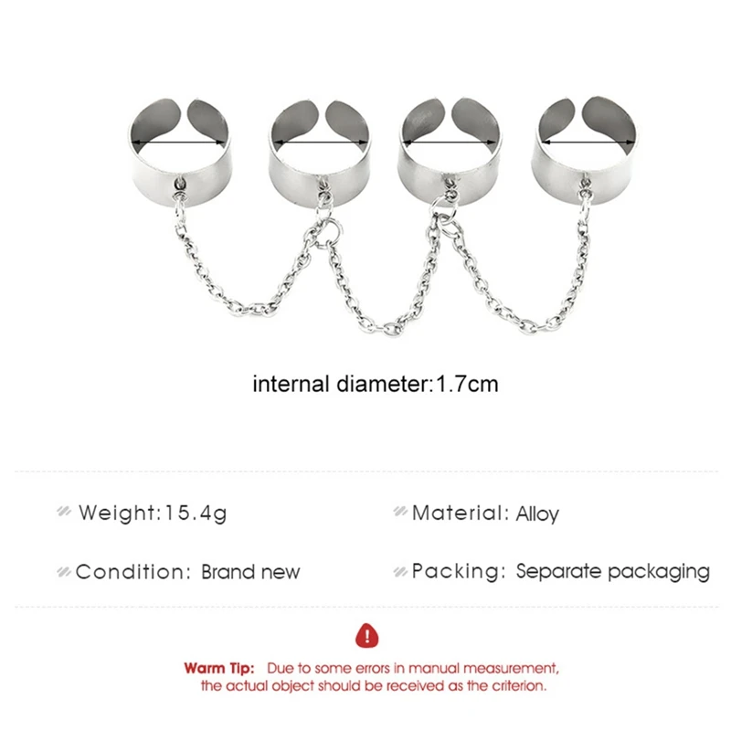 4-Finger Set Ring,Punk Chain Combination Ring, Personality Design The Same Style For Men And Women