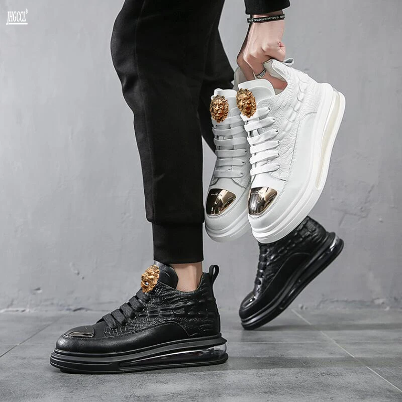 

New cowhide men's shoes high top brand casual shoes air cushion shoes in the tube soft soled shoes wear zapatillas de hombre A2