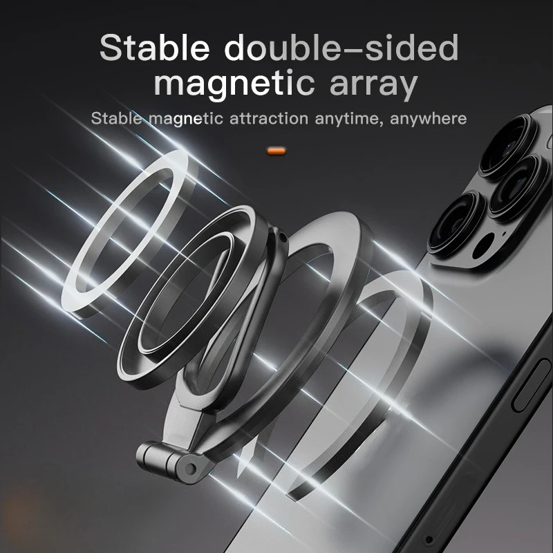 

Double-Sided MagSafe Phone Ring Stand for IPhone 14/15/16 Foldable 360° Rotating Stand Strong Magnet Finger Grip Support