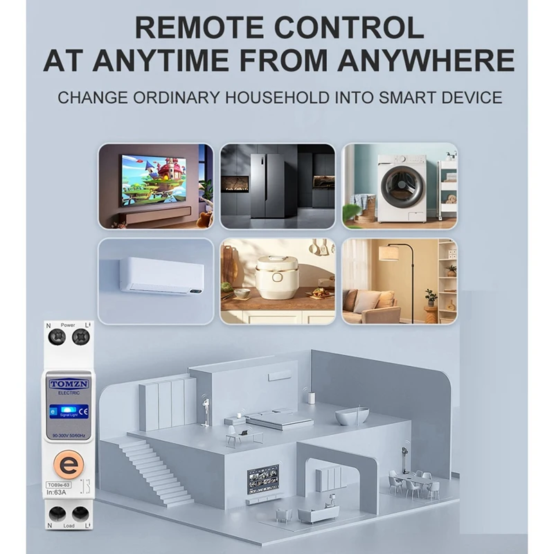 مفتاح ذكي TOMZN-WiFi ، مقياس طاقة ، قاطع دائرة ، مرحل مؤقت ، حماية منزلية ، بدون قياس ، 1P + N ، 63A ،