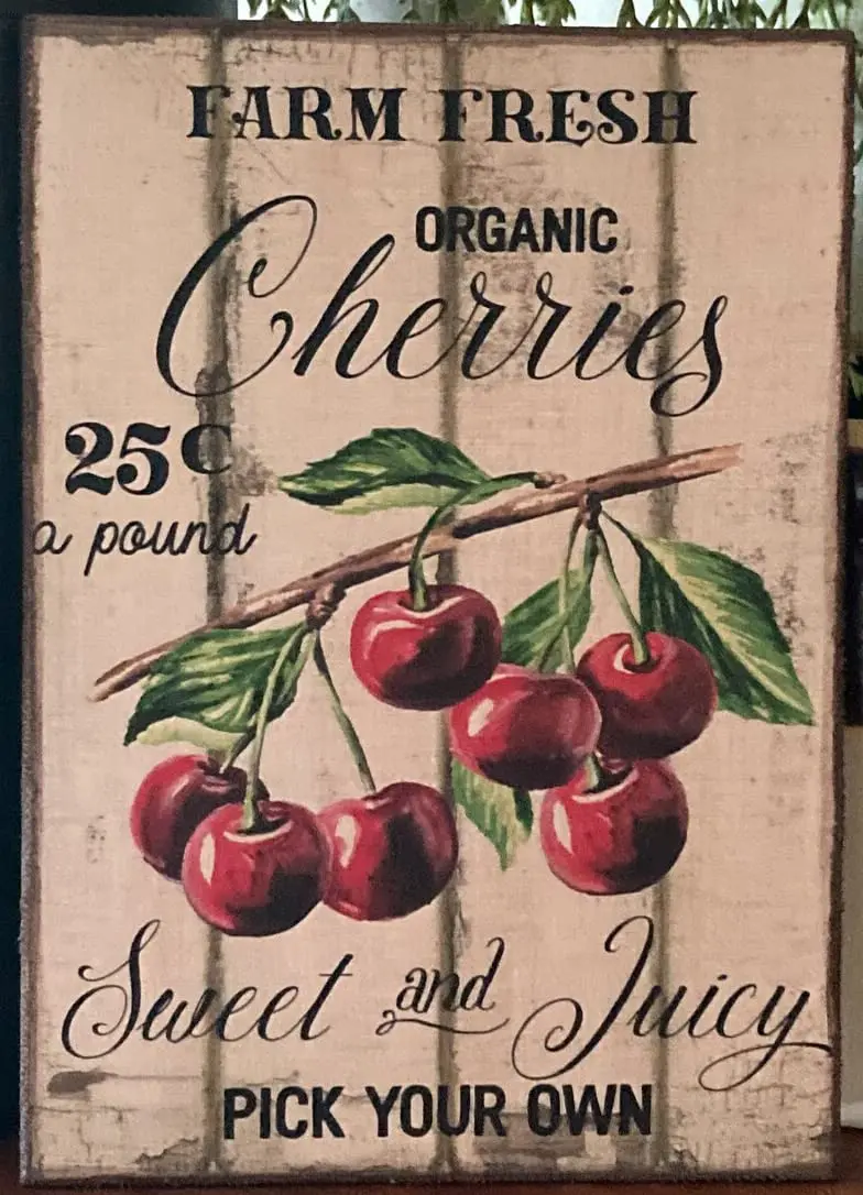 Summer Cherry Farm Fresh Farmhouse Sign Primitive Vintage Print Retro Metal Tin Sign Vintage Sign for Home Coffee Wall Decor 8 x