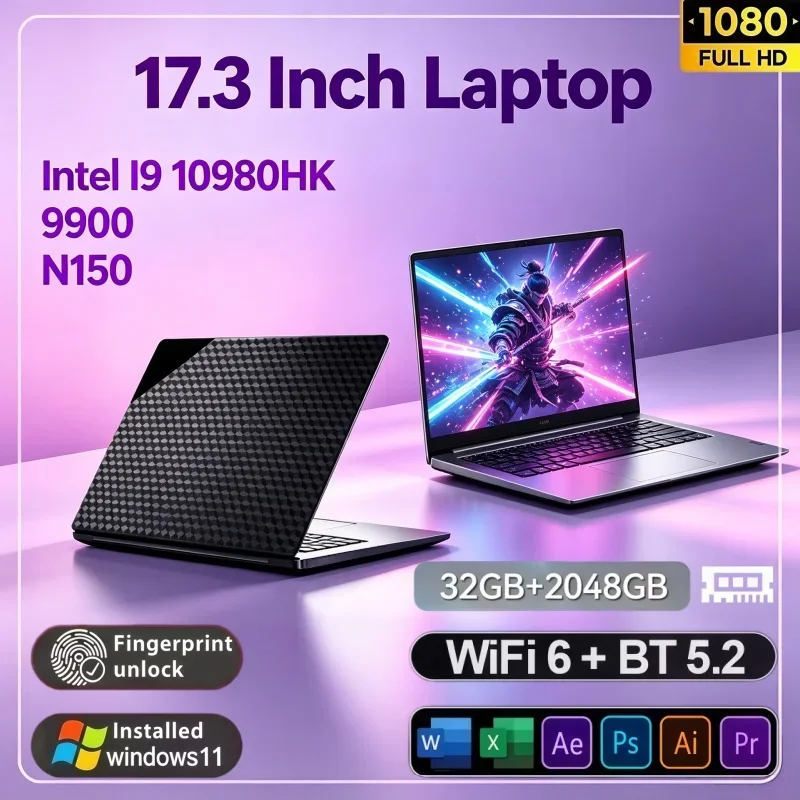 17.3 Inch Laptop Intel Core I9‑9900 I9‑10980HK N150 Win11 32GB RAM 2TB SSD Fingerprint Unlock WIFI PC For Office Working Home