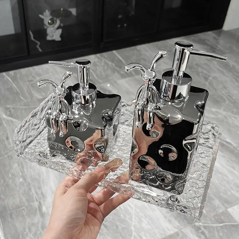 Bow Ceramic Lotion Bottle Silver Rabbit Soap Container Bathroom Accessories High-grade Makeup Remover Shampoo Storage Bottle New