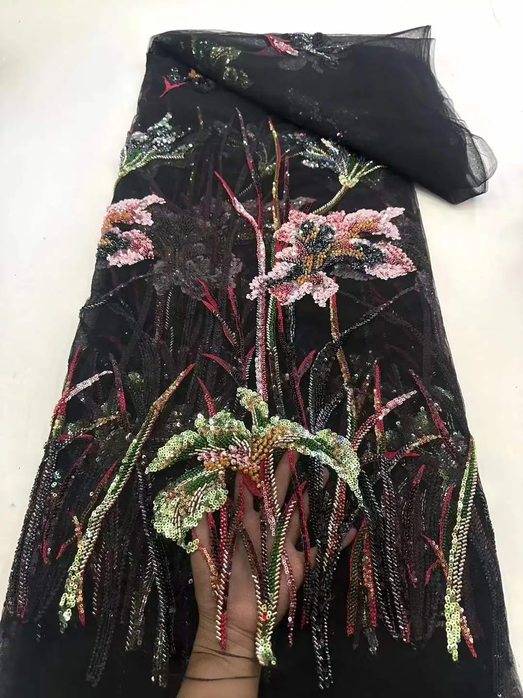 

Latest African Sequins Lace Fabric Nigerian and French Tulle Lace 2026 High Quality Embroidery Beads for Wedding Dress Sewing