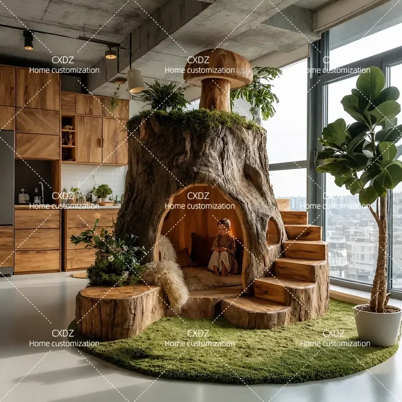 Artificial Stump Bonsai Fake Green Plant Bionic Tree Ornament for Living Room Home Decor Pet Nest Interior Decoration