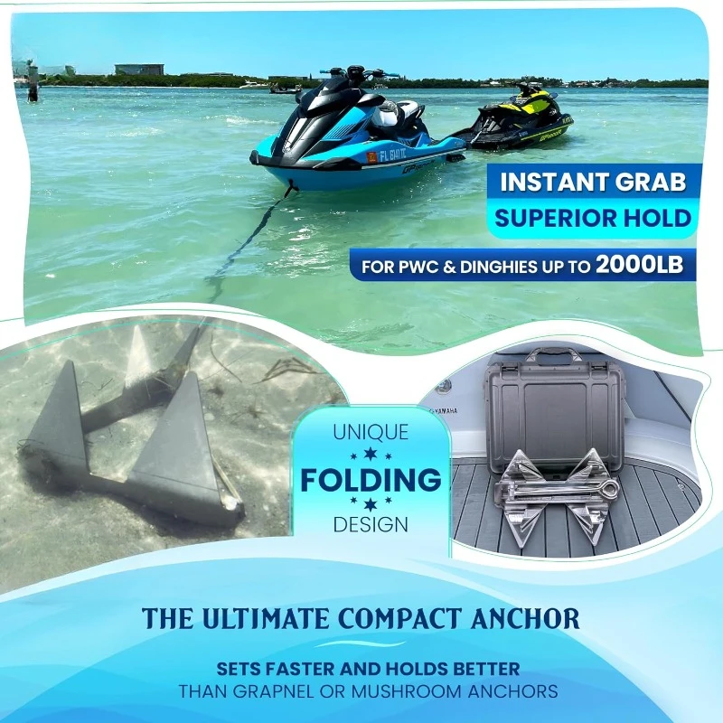 Boat Anchor Kit | Sets Instantly for Effortless Boat & Jet Ski Anchoring | Compact Patent-Pending Design Grips Better Than Plow