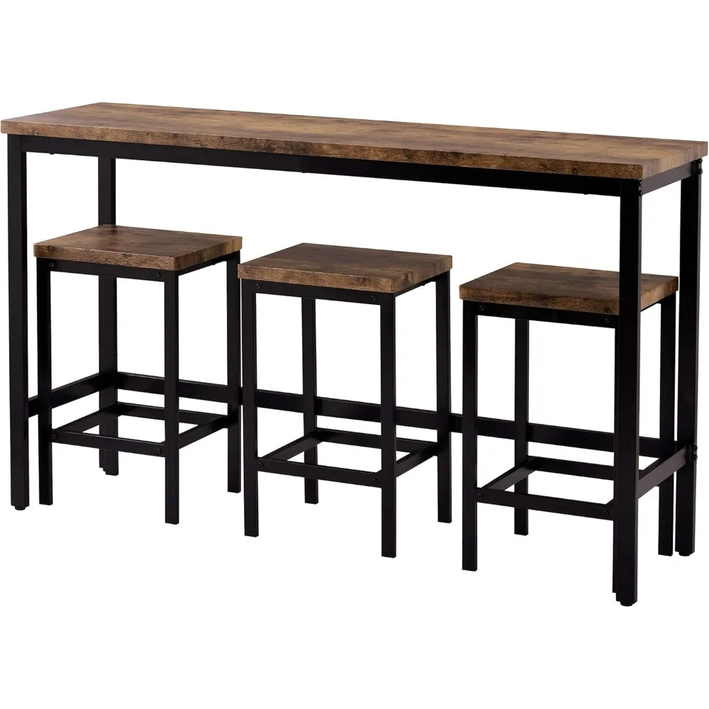 Industrial Compact Dining Table and Stools, 4-Piece Counter Height Kitchen Pub Bar Dining Room Furniture Set with Metal Frame