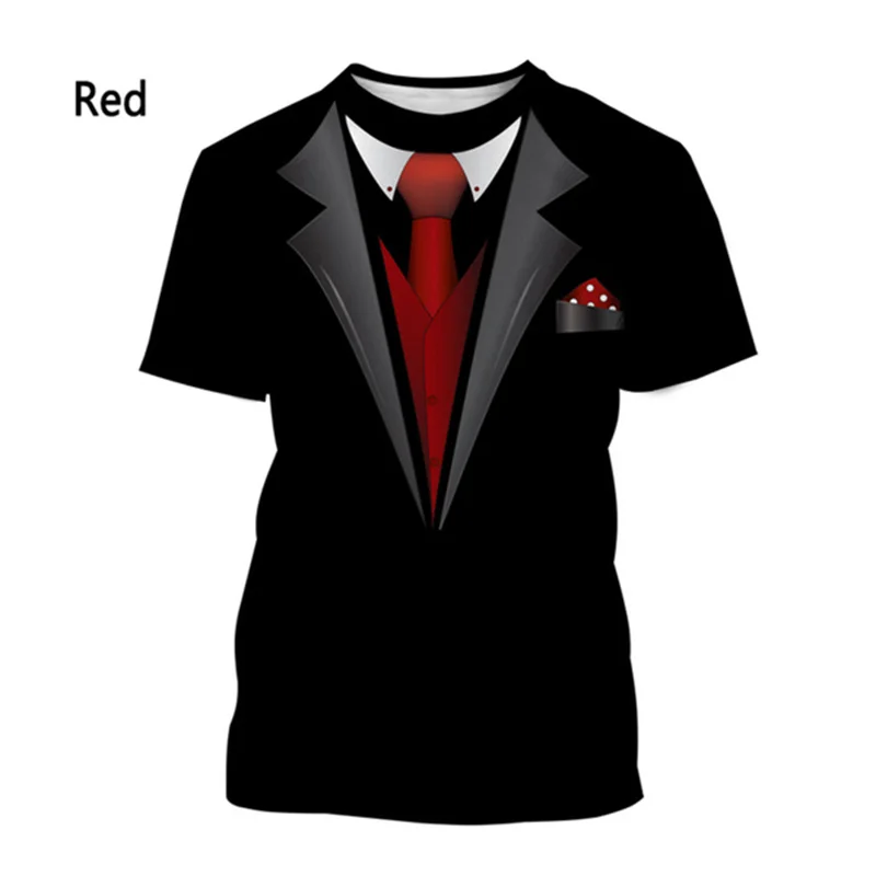 2024 Bow Tie 3D T-shirt Summer Men\'s T-shirt Tuxedo Retro Tie Suit Short-sleeved Street Funny Fake Suit Top Cosplay Clothes