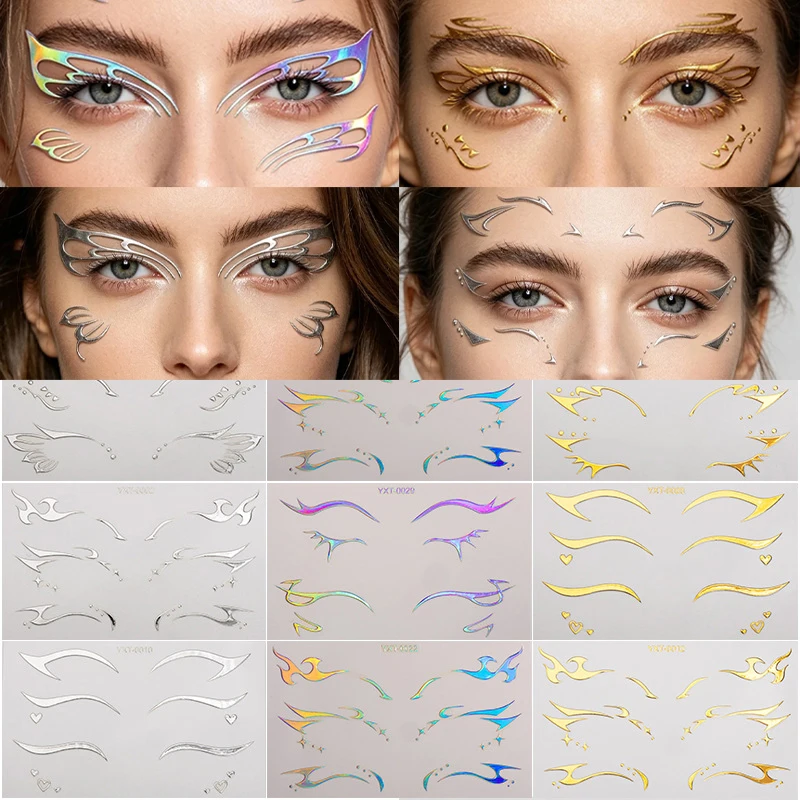 Colorful Eyes Makeup Stickers Laser Temporary Tattoo Eye Liner Brows Face Art Sticker Decals Halloween Festival Party Decoration