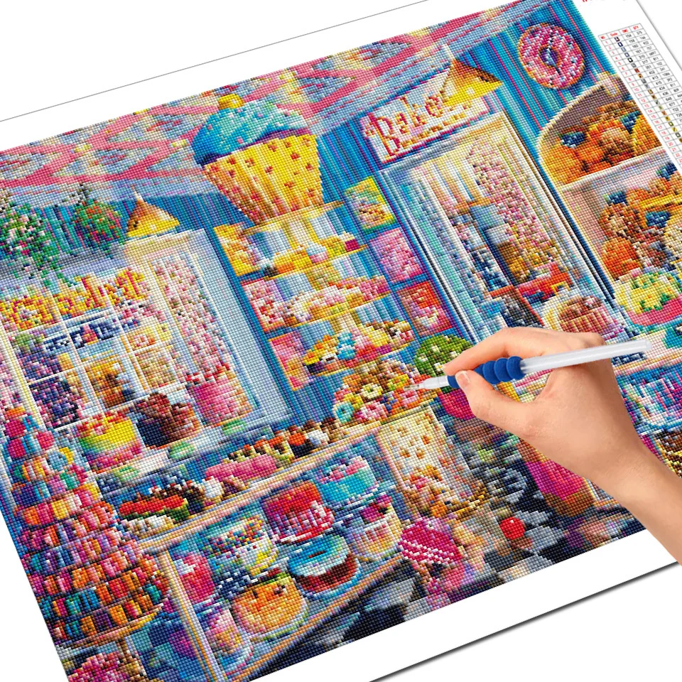 EverShine Full Square Diamond Painting House Cross Stitch Kits 5D DIY Diamond Mosaic Shop Landscape Embroidery Cake Wall Decor