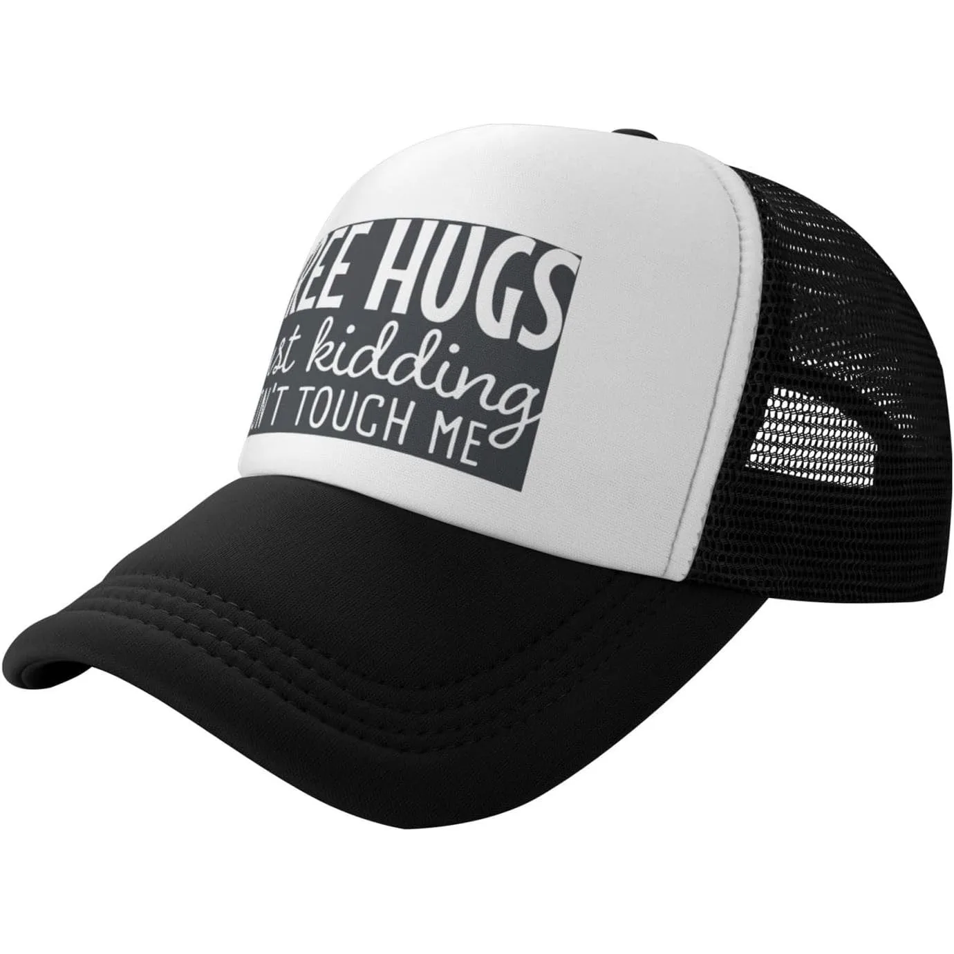 Free Hugs Just Kidding Don't Touch Me Trucker Hat Polyester Mesh Adjustable Baseball Cap Adult Casual