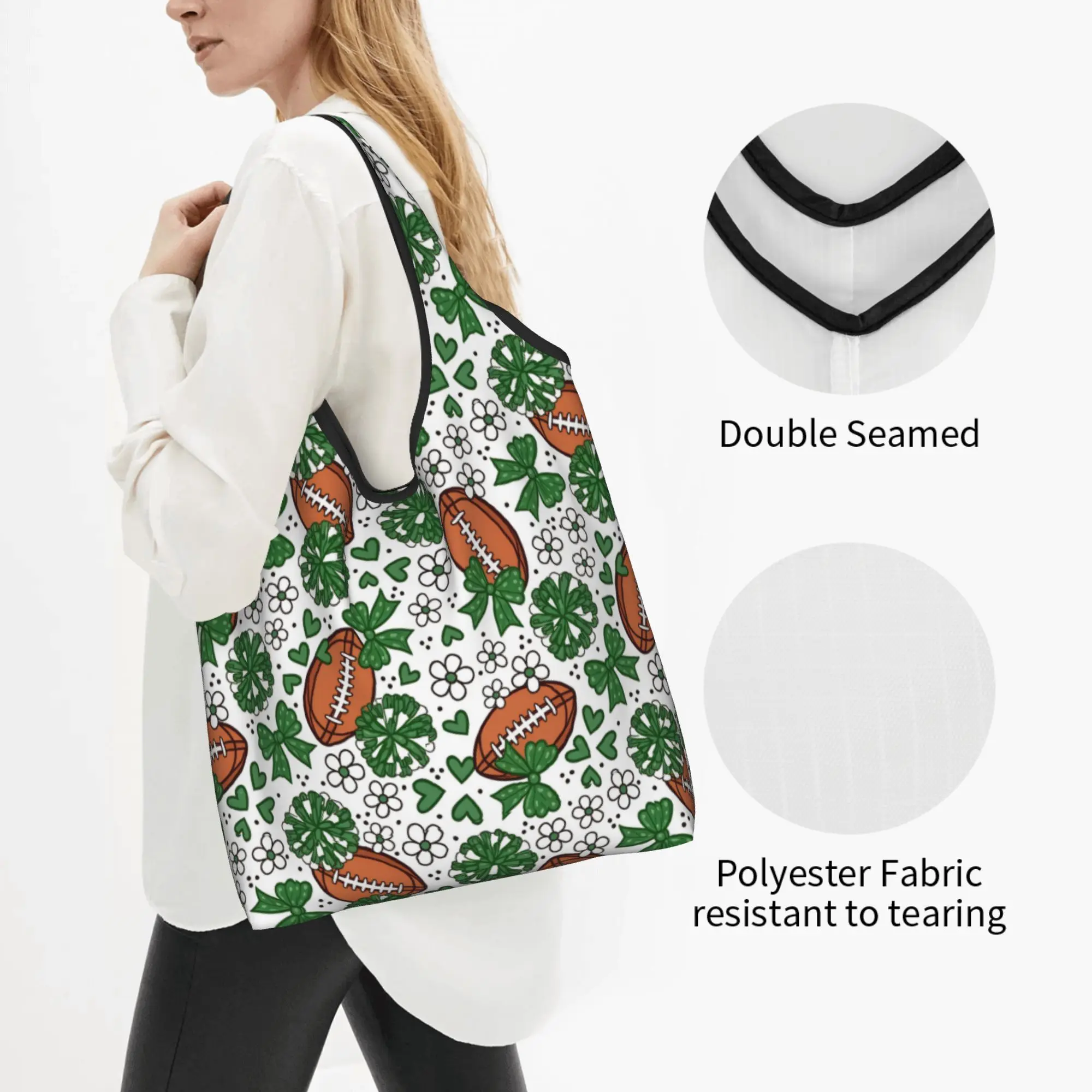 Kawaii Printed Rugby Union Cheer Bows Football  Shopping Tote Bags Portable Shopper Shoulder  Handbag