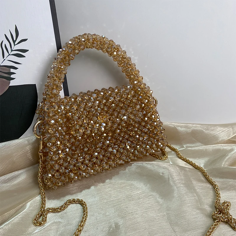 Crystal Bead Bags Customized Fashion Handmade Acrylic Woven Flap Women\'s Shoulder Bags Summer Handbag Purse Wedding Party