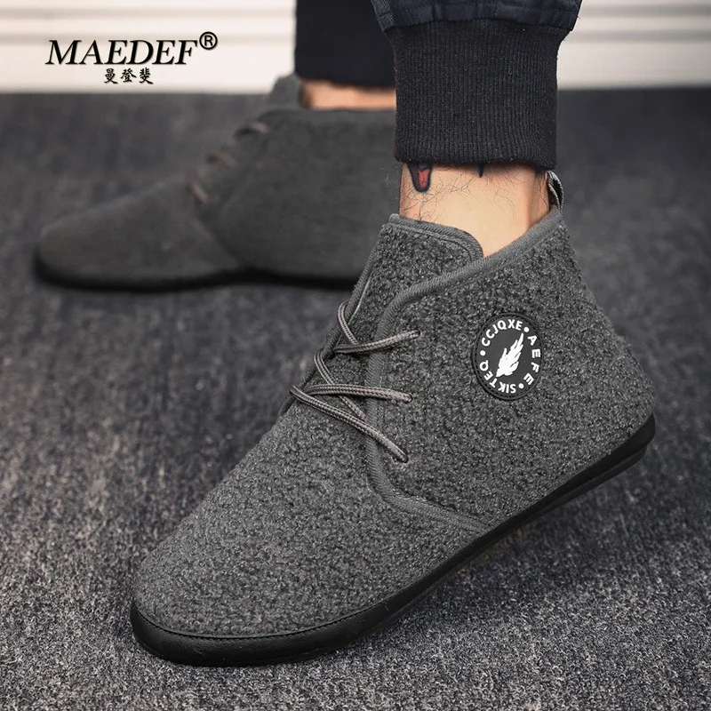 MAEDEF Winter Cotton Shoes High Top Warm Lace Up Lightweight Driving Shoe Men Plush Indoor Casual Cotton Men Winter Warm Shoes