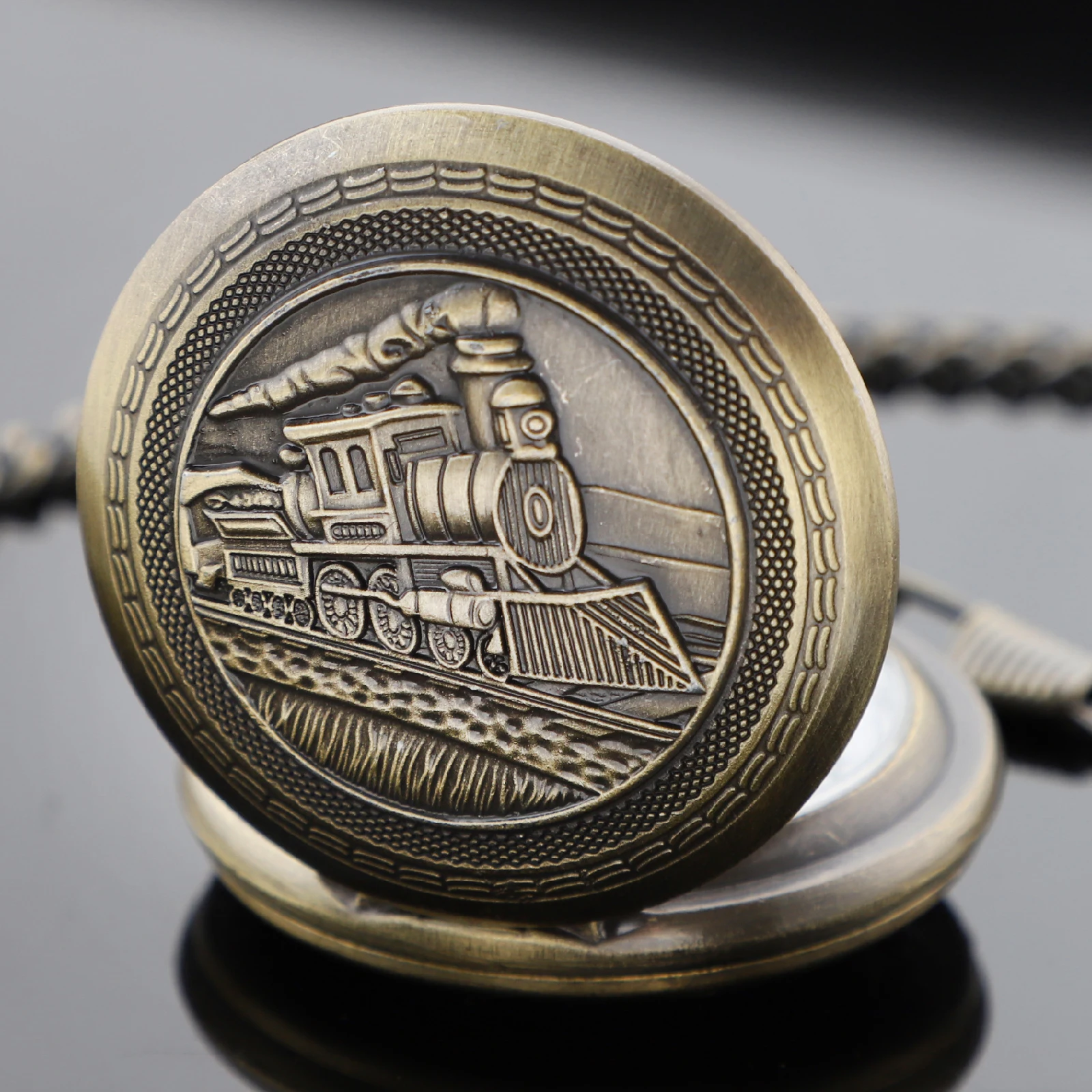 العتيقة Steampunk قطار محفورة كوارتز ساعة الجيب نصف هنتر فوب سلسلة الساعات الذكور أفضل قلادة هدية