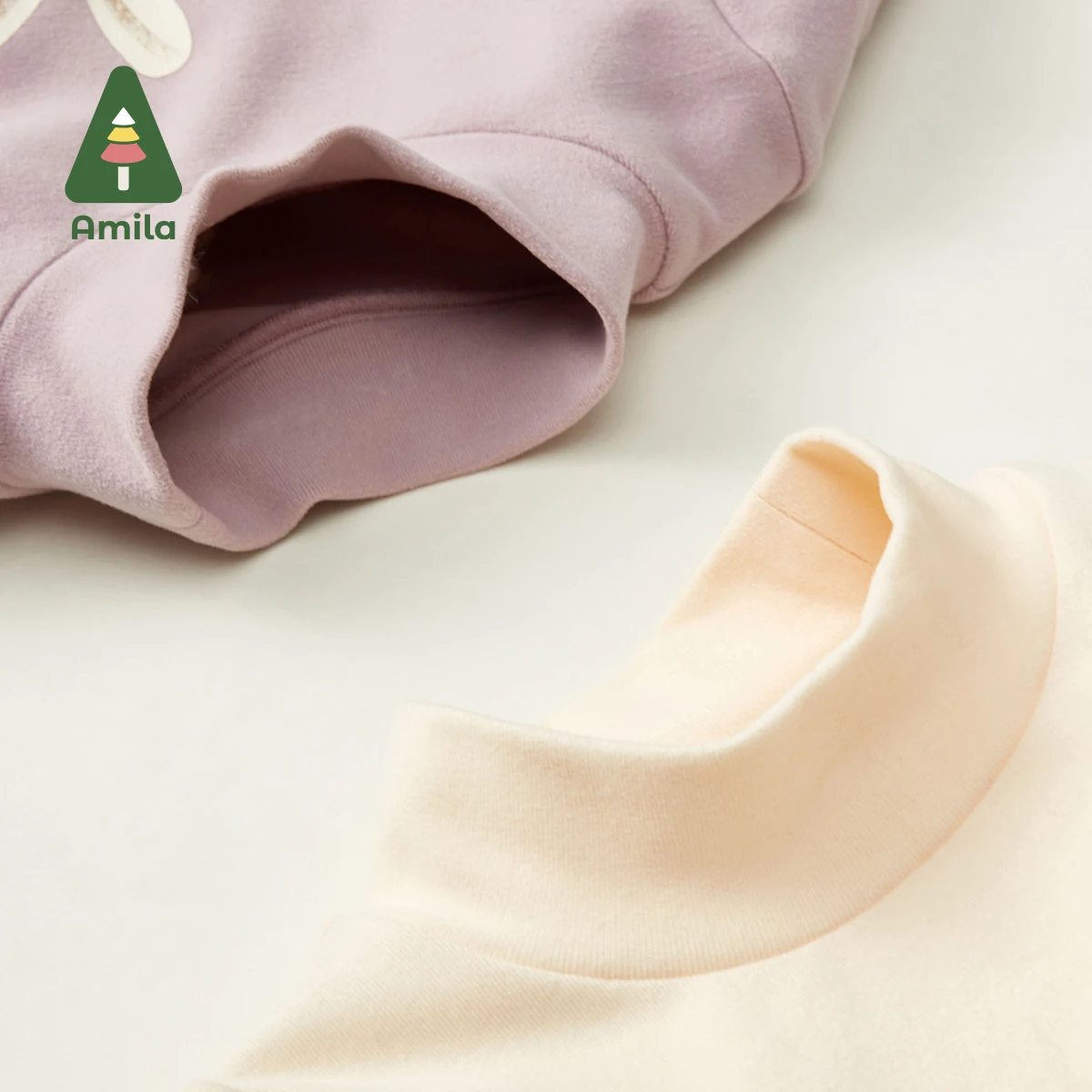 Amila Baby T-shirt 2022 Autumn New High-collar Long Sleeves for Boys and Girls Soft Moon Rabbit Children Clothes Cartoon