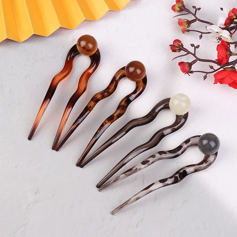 U-Shaped Hair Fork Fashion Tortoiseshell Acetate Hairpin Geometric Design Headwear Hair Sticks Women Girls