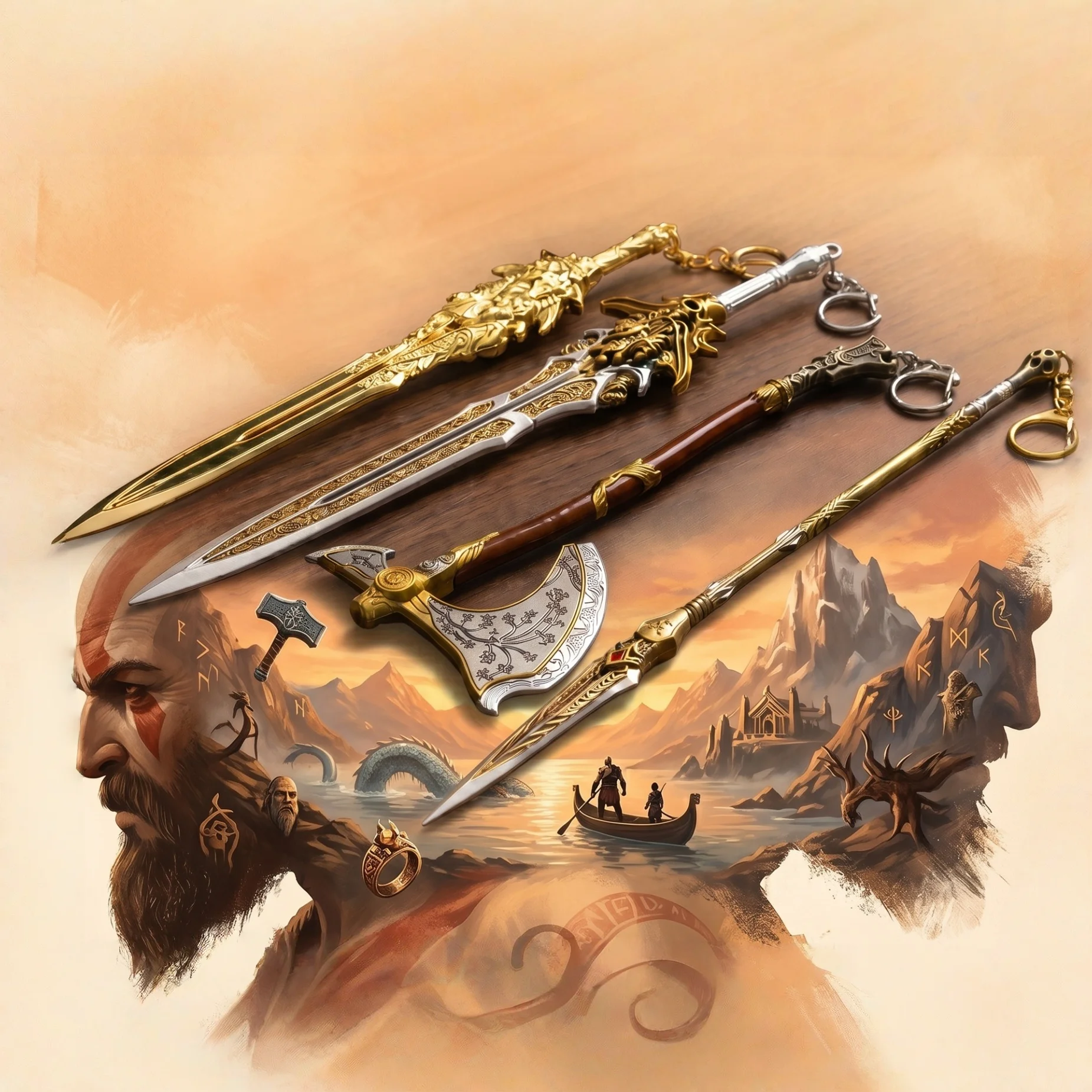 

7.8inch Metal Gold Katana Real Japanese Ninja Knife Kratos Sword Original Anime Blade God of War Katana Samurai Sabre Toy Gift