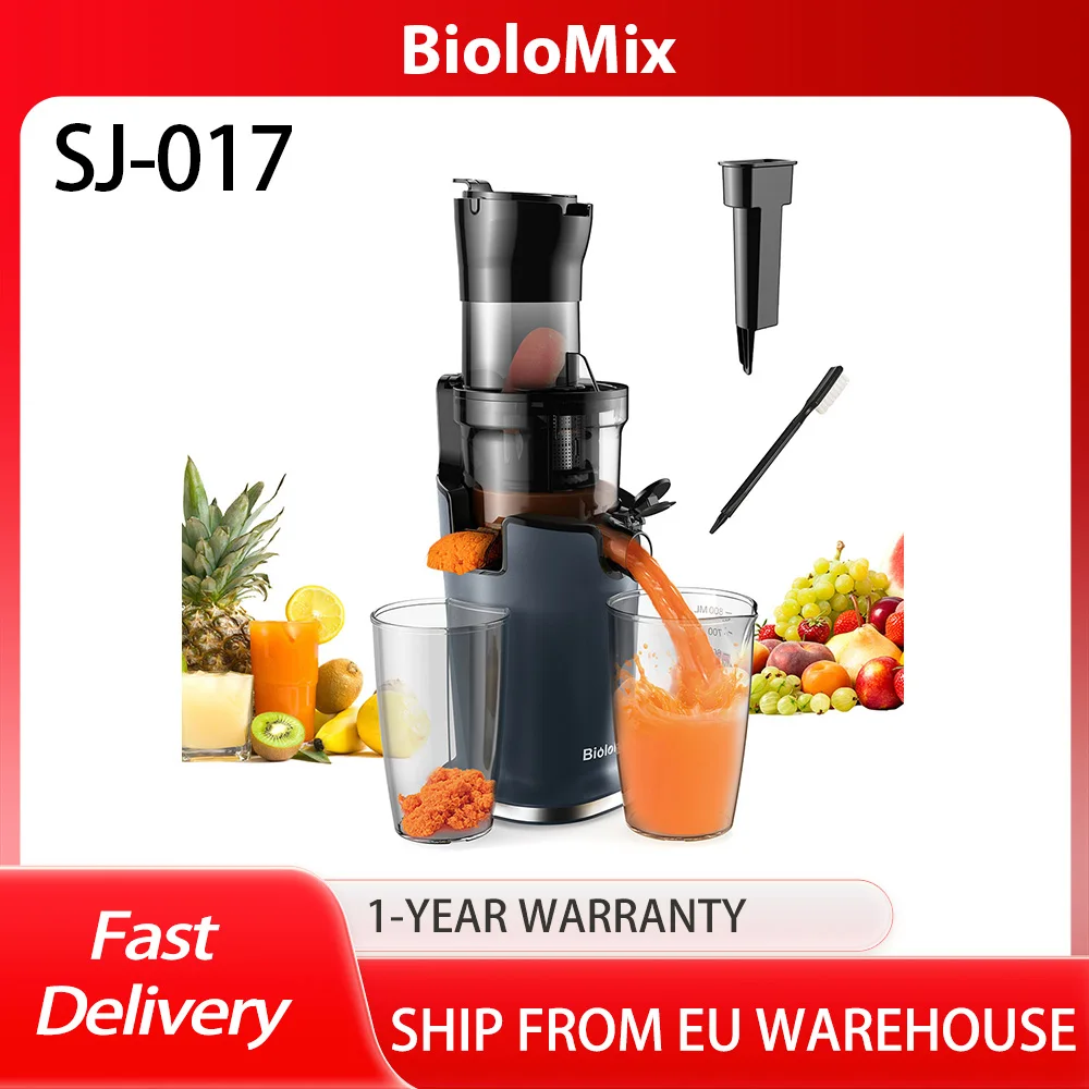 BioloMix Spremiagrumi a freddo, con scivolo di alimentazione da 78 mm/3,07 pollici, motore potente da 200 W 40-65 giri/min, macchina per succhi a masticazione lenta a basso rumore