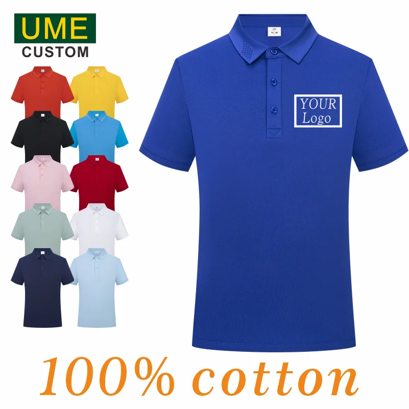 Custom 100% cotton Work Clothes Polo Shirt Pure Cotton Short-sleeved T-shirt Embroidery Printing Logo