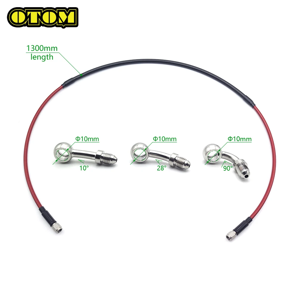 OTOM Universal Dirt Bike Braided Front Brake Hose Line Steel Brake Cable Hydraulic Banjo Pipe 1300mm Tube For Motorcycle Racing