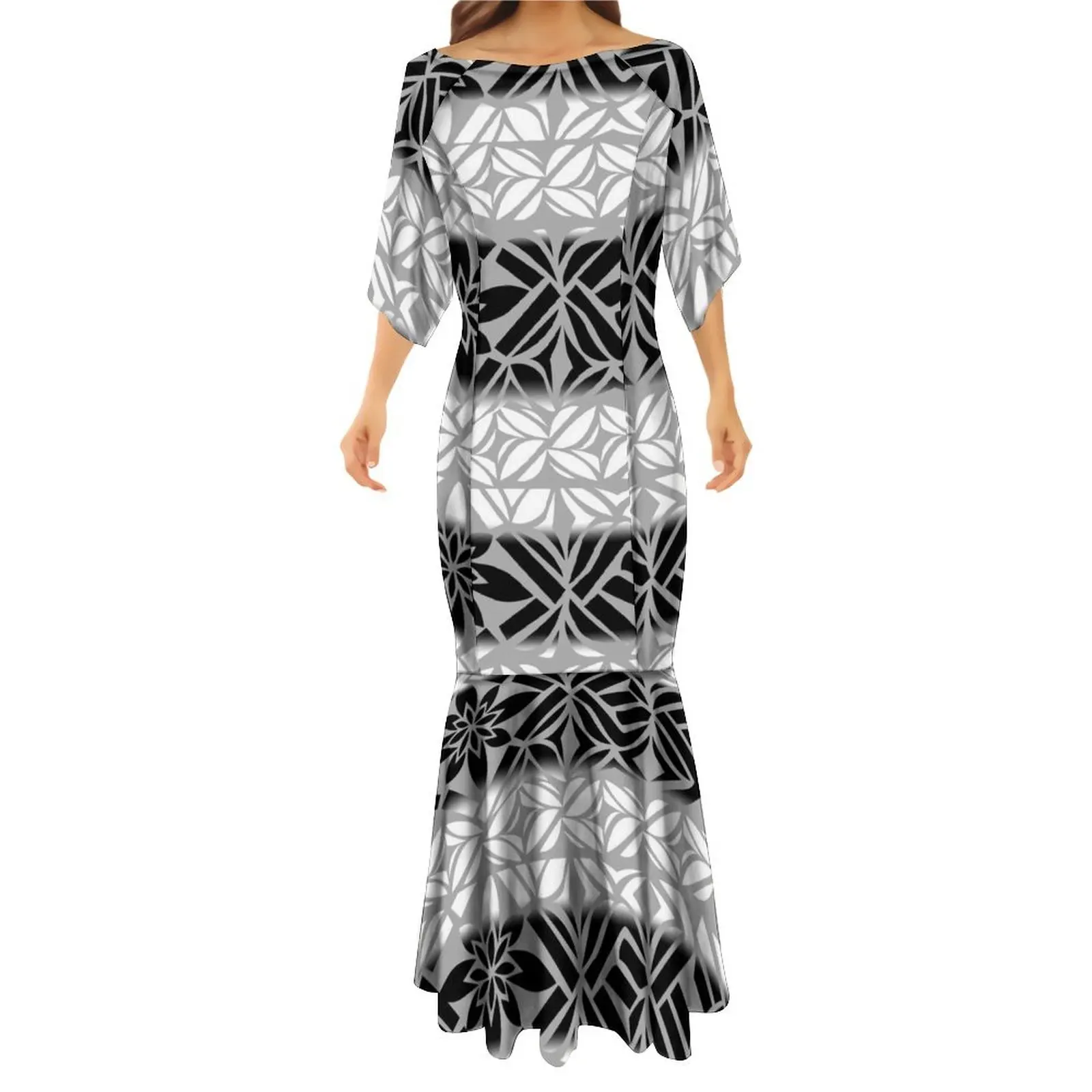 

Women'S Mid-Sleeve Dress Polynesian Tribe Design Party Elegant Mermaid Dress Custom Free Shipping