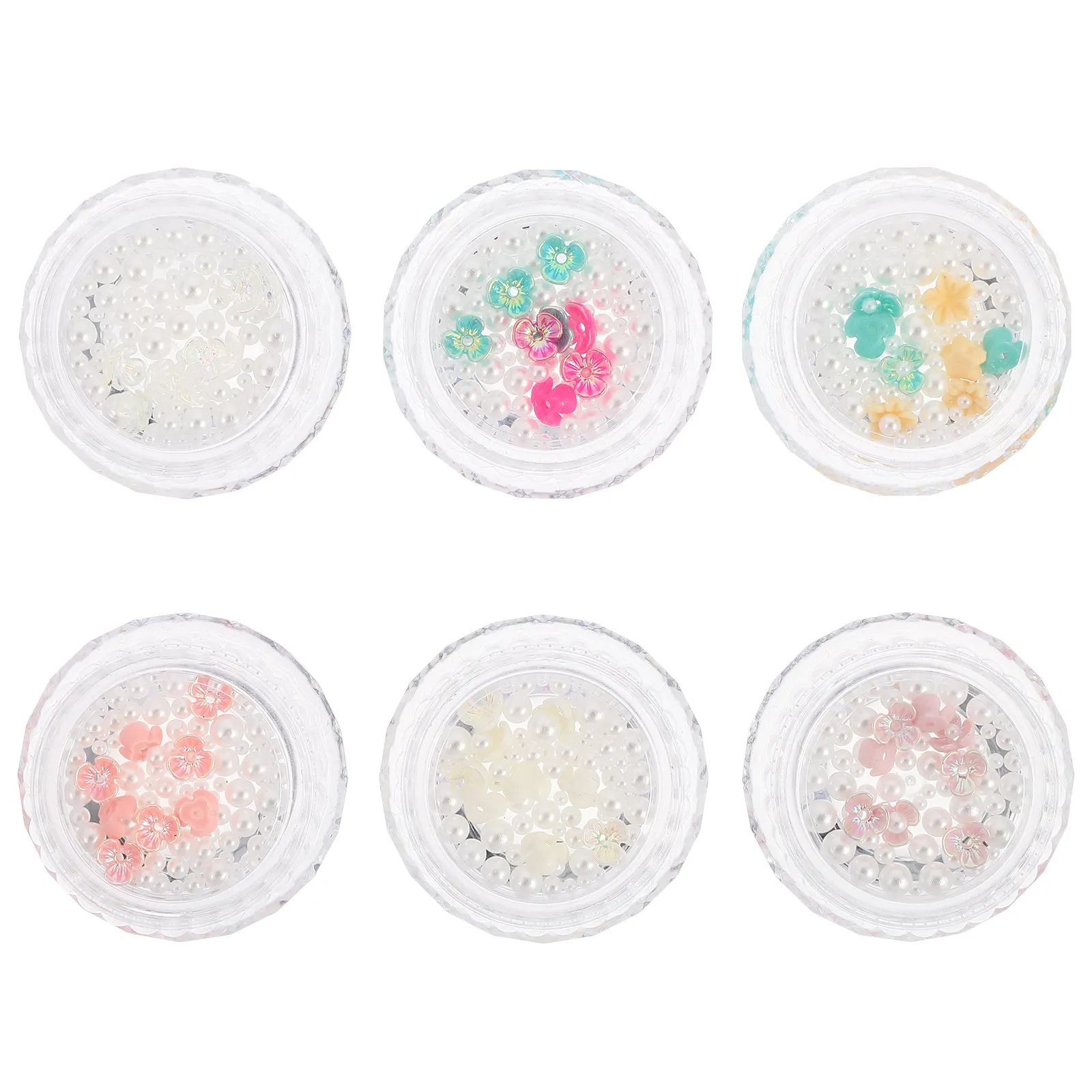 

6 Boxes Nail Art Decors Pearl Steel Ball Flower Charms Glossy Exquisite Manicure Ornaments for DIY Salon Dating Work Shopping