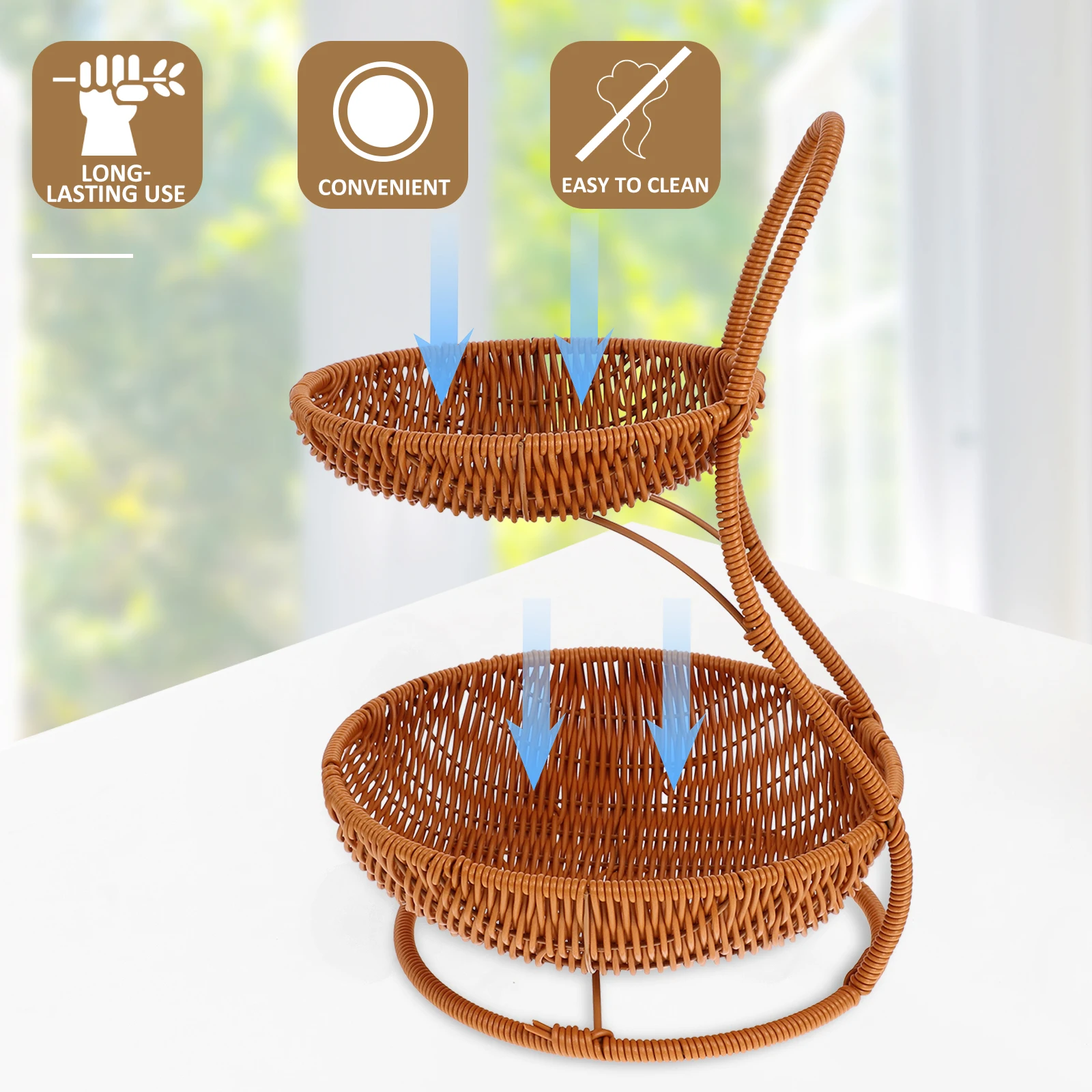 

Tray Fruit Basket Storage Imitation Rattan Woven Kitchen Fruits Catcher Serving Food Fake