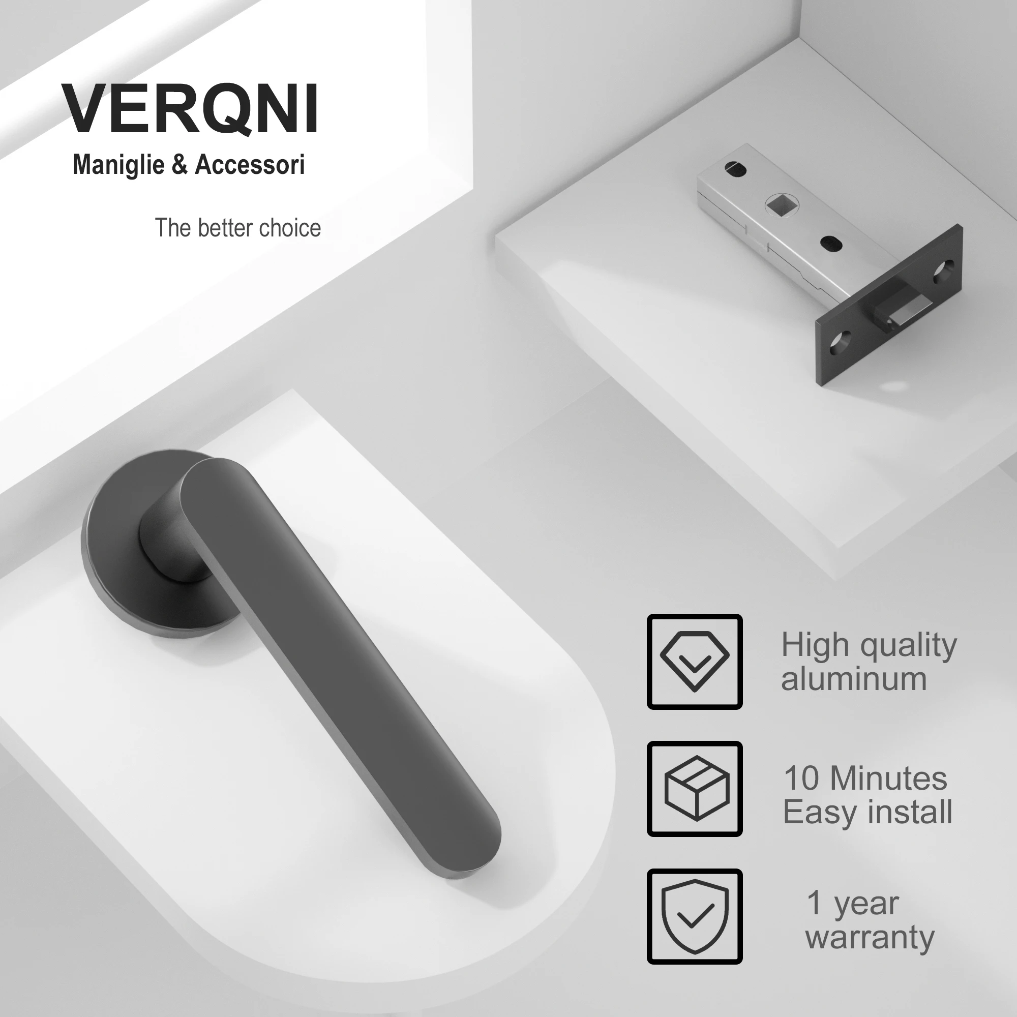 

VERQNI MANIGLIE & ACCESSORI HRAB-232 Minilist Modern Mate Black Door Handle Set for interior door lock set for wood door