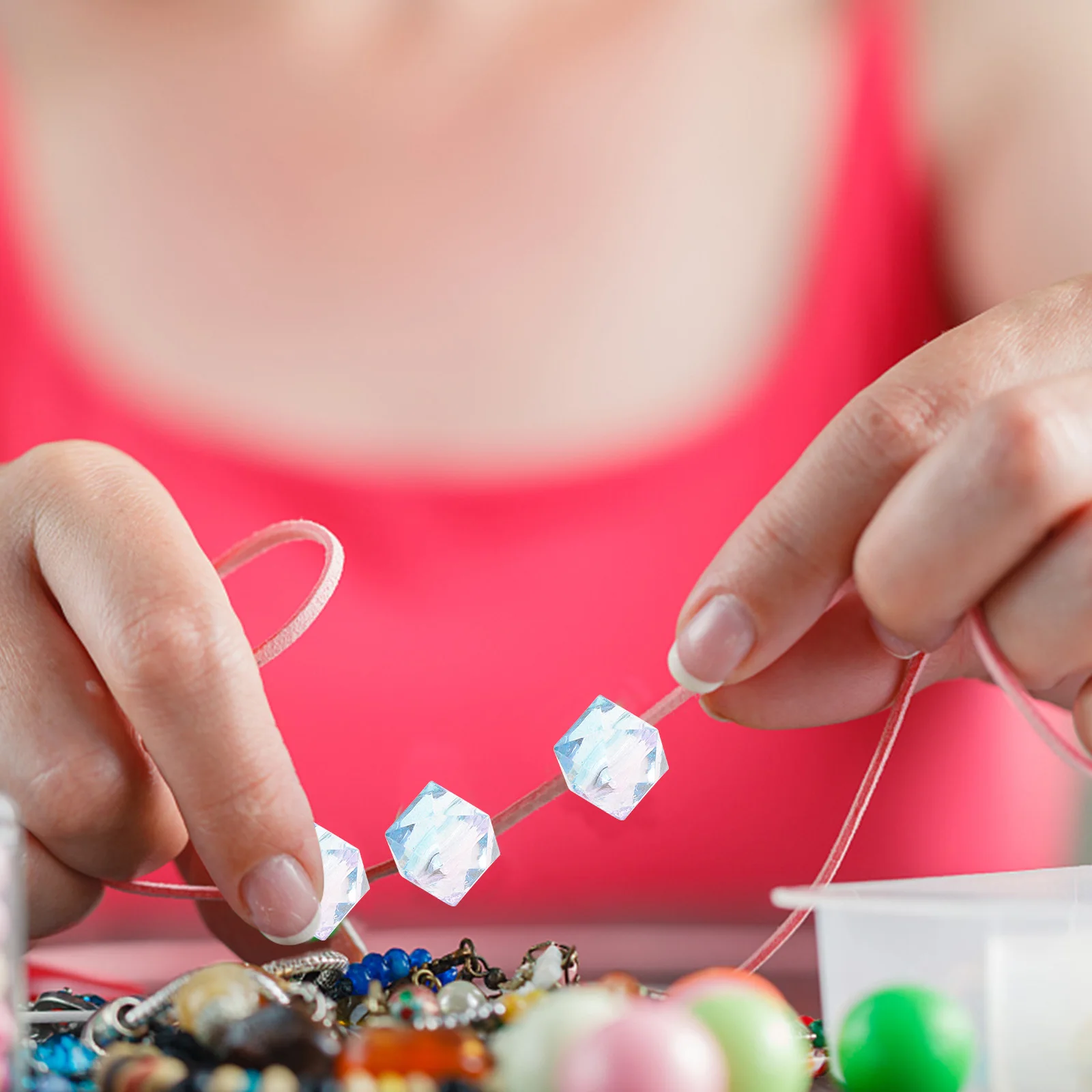 200Pcs Two-Tone Spray Paint Acrylic DIY Beads Geometric Shape Hole Design for Jewelry Making Necklace Bracelet Hair Accessories