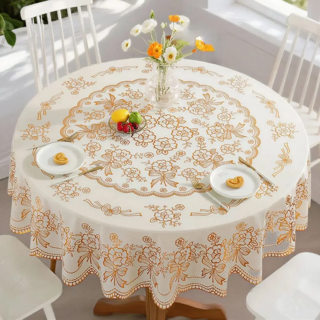 New Waterproof Tablecloth Oil-proof Anti-scalding Wash-Free Round Dining Table Cloth Household Living Room Light Luxury Nordic
