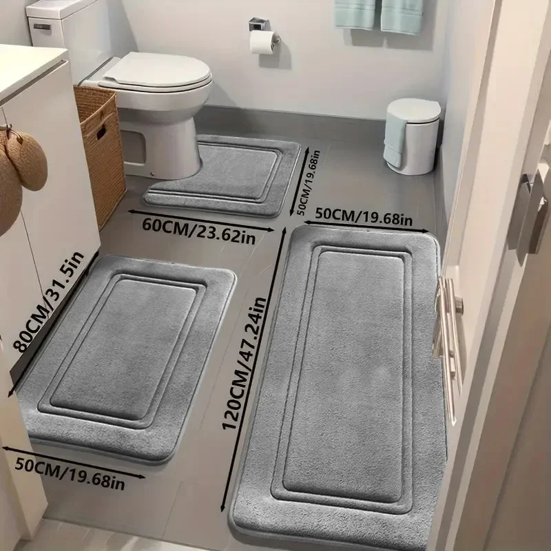 3Pcs Thick Sponge Bathroom Mats Set, Super Absorbent Non‑Slip Bath Rugs, Soft Shower Floor Mats for Bathroom Home Decoration