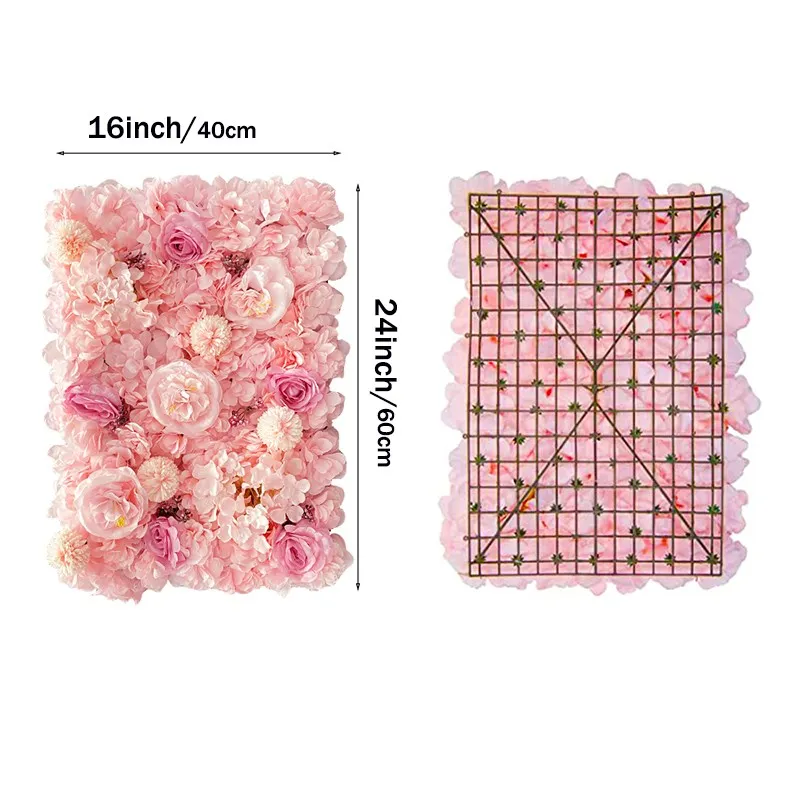 Pink Silk Rose Flower Wall Panel Artificial Flower for Wedding Decoration BabyShow Party Home Bedroom Backdrop Decor