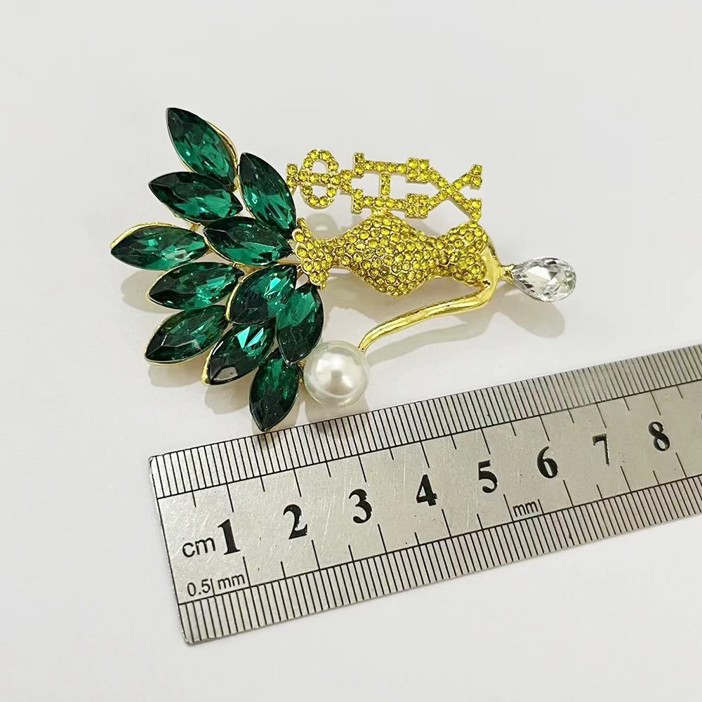 اليونانية نادي نسائي الأخضر والأصفر مع بروش XHO تشي ايتا فاي اللؤلؤ طويل إبرة دبوس للنساء المصوغات اكسسوارات