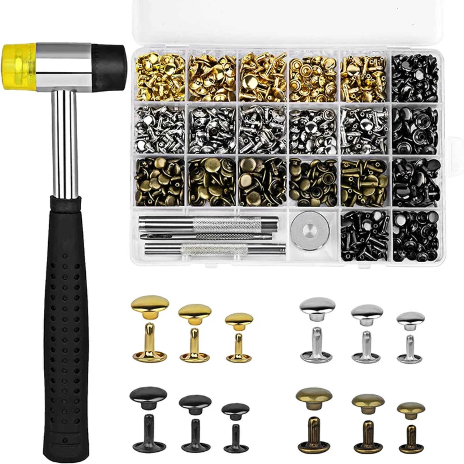 Comprehensive High-Quality Double Leather Rivets Set and Tubular Rubber Hammer for Enhancing Craftsmanship - Perfect Fixing Tool