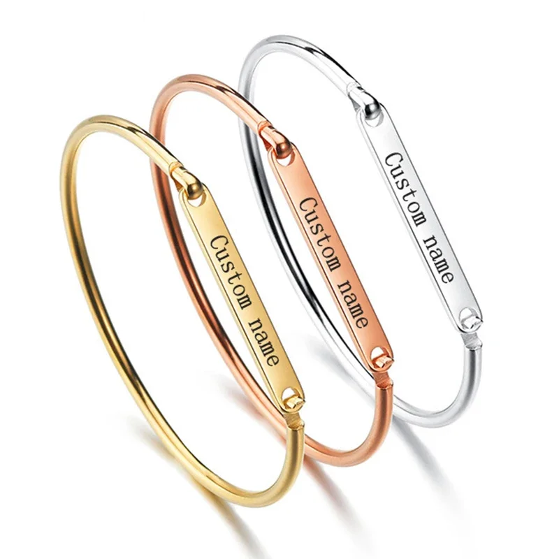 Hand-decorated Customized Bracelets Engrave Name Bracelet Cuff Bangle Stainless Steel Engrave Bangles For Women Jewelry