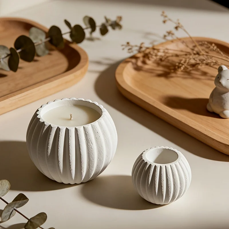 A set of candlestick molds, striped spherical double-style candlestick molds, simple desktop decorations, DIY shaping molds