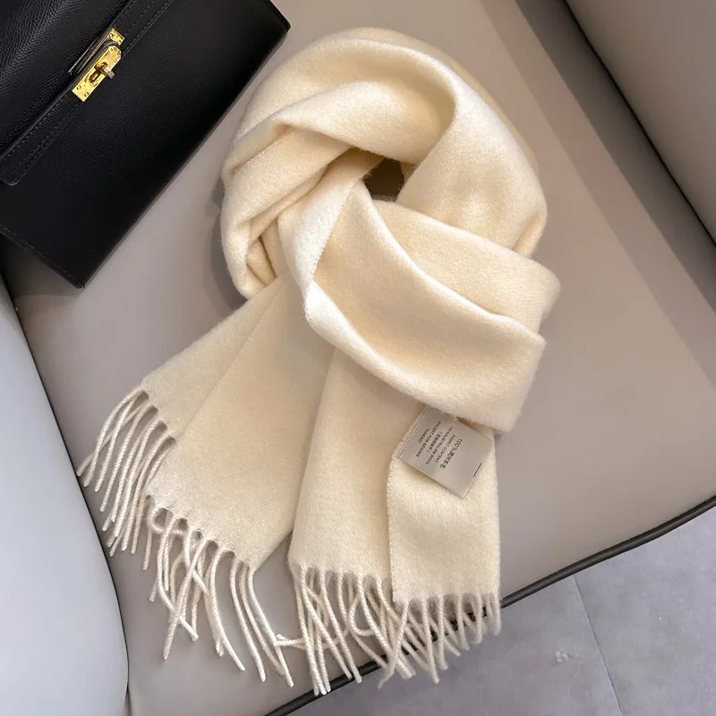 100% Wool Winter Scarf For Women Long Warm Cashmere Scarves Hijab Solid Lady Shawl Wrap Female Pashmina Bandana Head Scarfs New