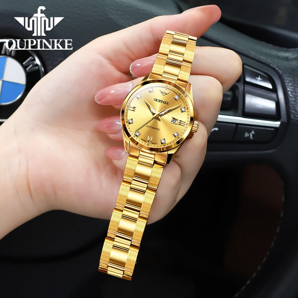 OUPINKE Swiss Movement  Luxury Fashion Women\'s Watches True Diamond Sapphire Automatic Mechanical Watch Waterproof Elegant Watch