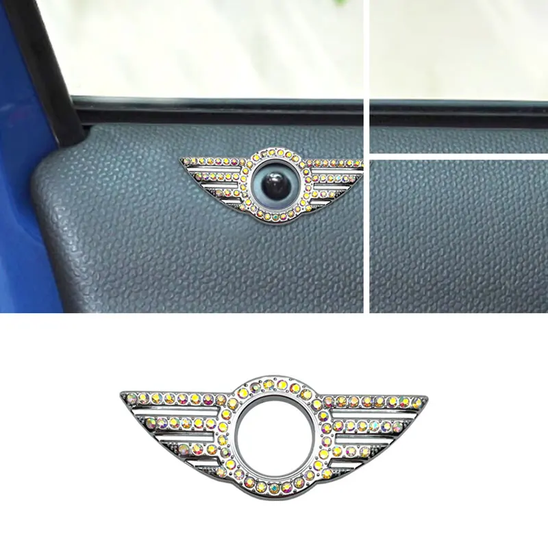 1Pcs Creative Car Decor Colorful Crystal Diamond Door Pin Lock Wing Emblem Sticker For Mini Cooper R50 R53 R56 R60 F56 F55