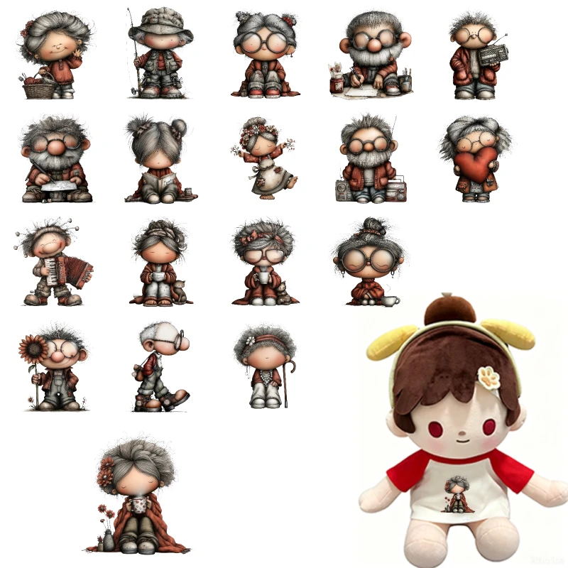 Cute Old Man Heat transfer Hot stamping iron printing vinyl stickers child T-shirt DIY Toy doll clothing decoration